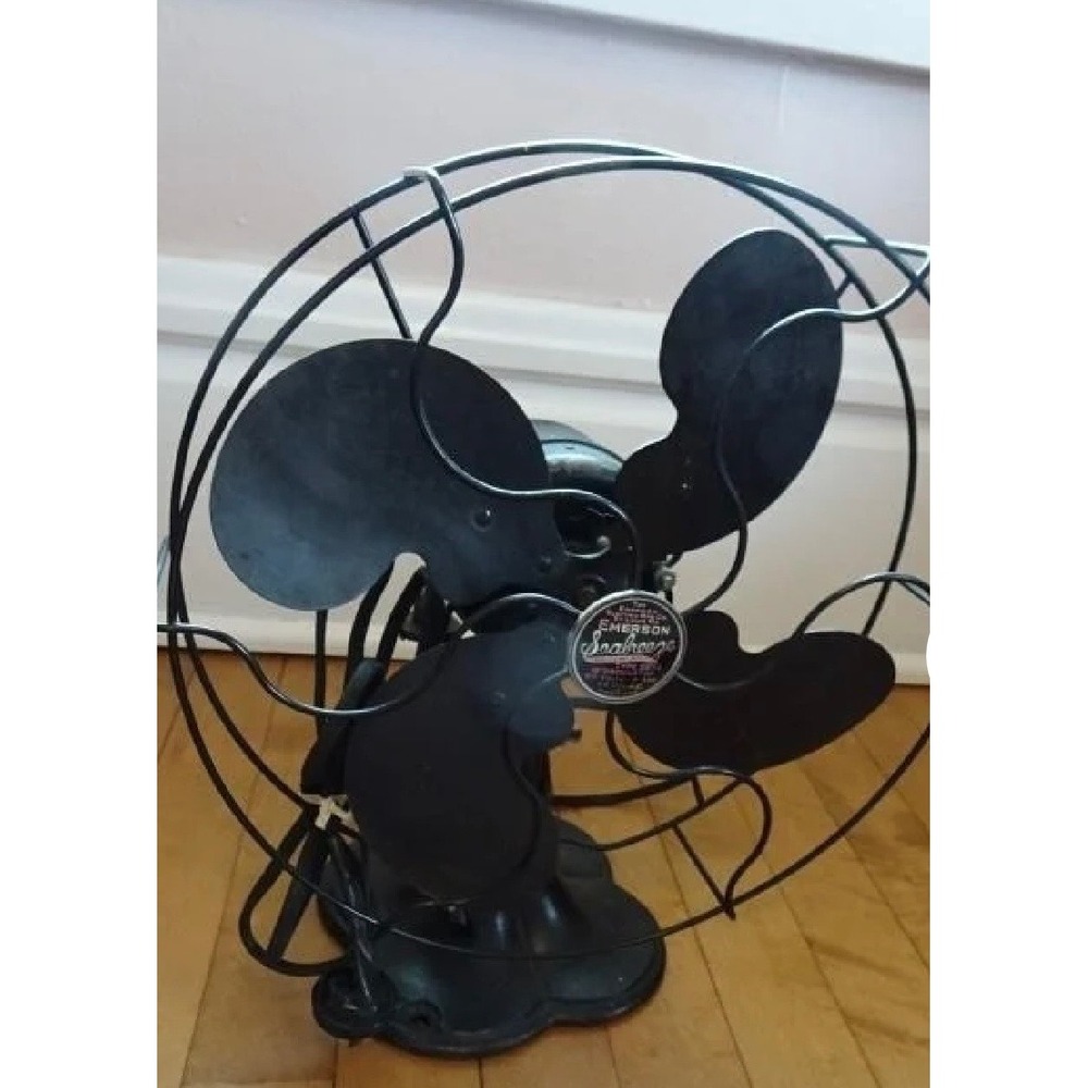 Antique Emerson Seabreeze Electric Fan‎ 13" Black Industrial Art Deco WORKING!